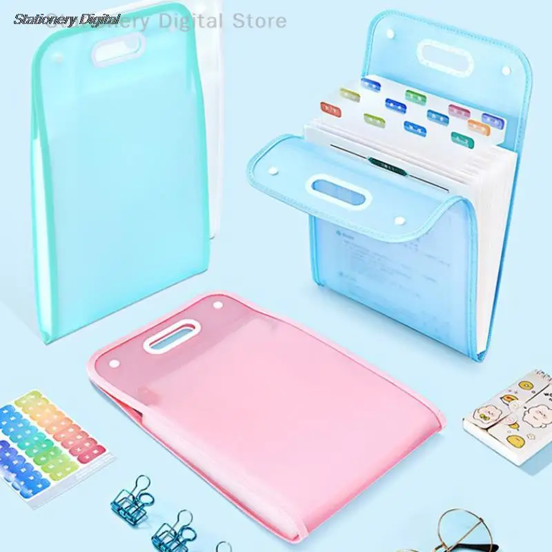 

Portable 13 bars A4 Plastic File Bag Vertical Organ Bag Thickened PP Translucent Data Storage File Bag 36*24*3CM