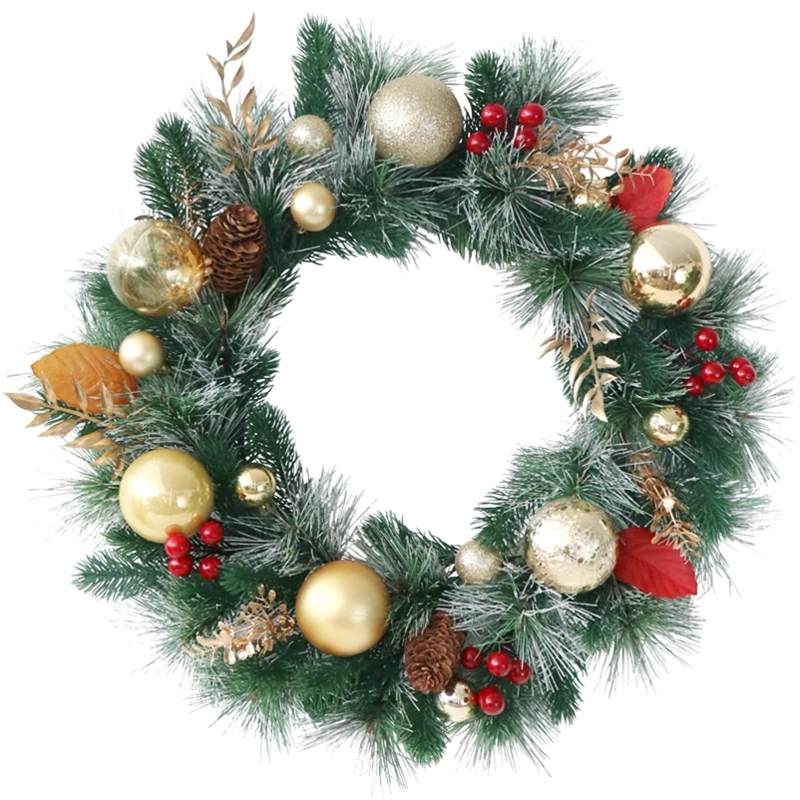 

X6HD Xmas Front Door Wreath, Artificial Christmas Wreath Flocked Mixed Decorations, Festive Wall Windows Living Room Decor