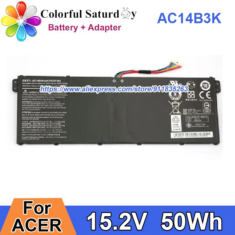 Bateria Original 15.2v Ac14b3k 4icp5 57 para Acer Aspire A51551 C730e-c555 V3372 Aspire e5 Es1 r3 r7 v Series Laptop 3490mah