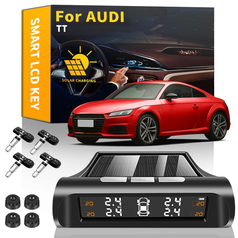 

Car TPMS Tyre Pressure Monitoring System Solar Power LCD Display Auto Security Alarm Systems For Audi TT QUATTRO Car Accessories