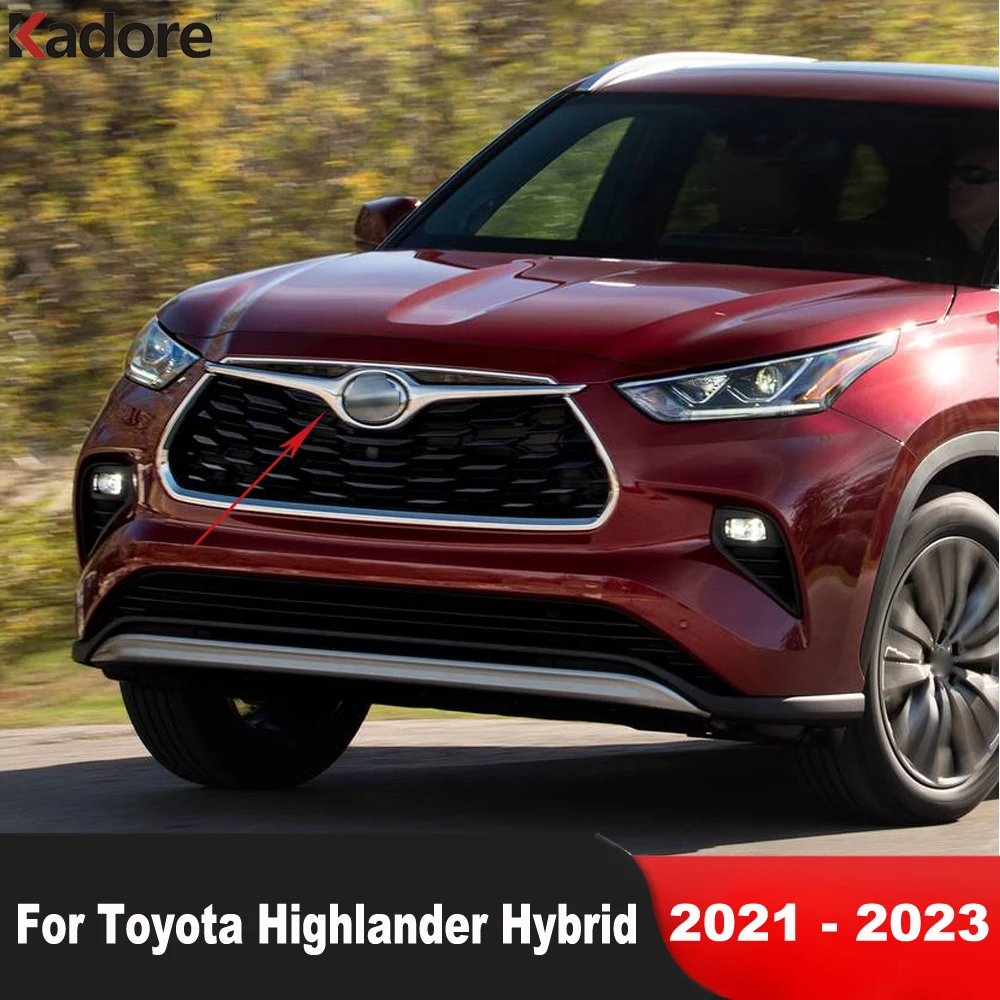 

Передняя решетка, решетка, логотип, эмблема, рамка, обшивка для Toyota Highlander Hybrid 2021 2022 2023, хромированные аксессуары для украшения автомобиля