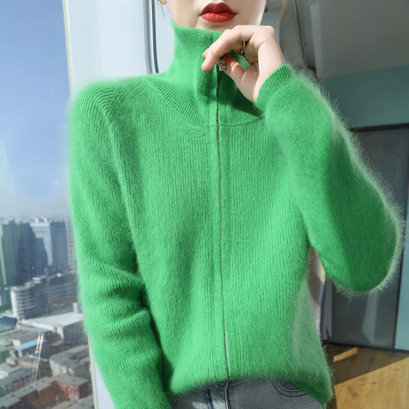 Осень и зима новая женская водолазка 100% норковый кашемировый кардиган толстый