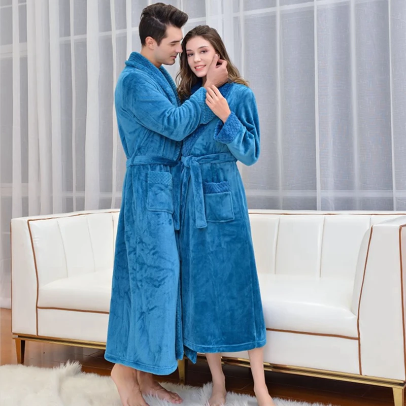 NEW Long Plus Size Winter Warm Coral Fleece Bathrobe Women Men Flannel Kimono Bath Robe Bridesmaid Dressing Gown Wedding Nightie