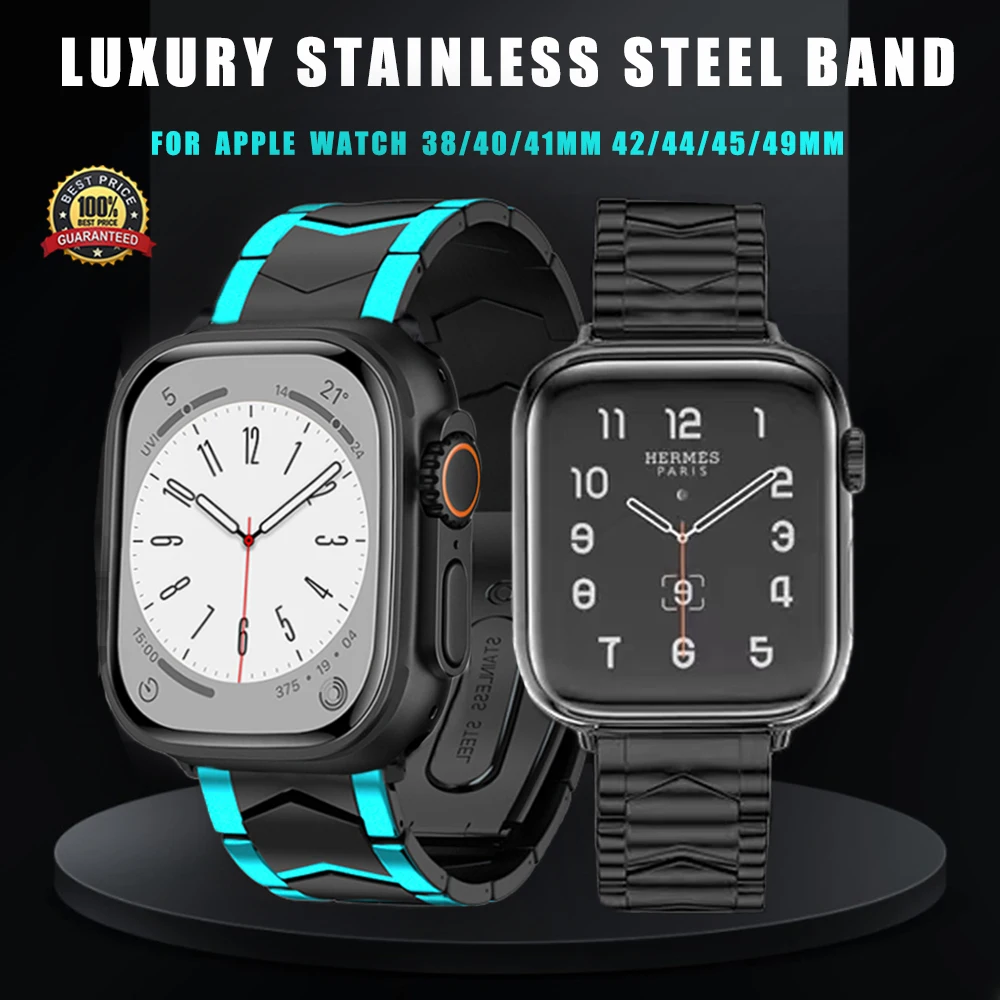 

Luxury Stainless Steel Band For Apple Watch Ultra 49mm 45 41mm 42 40mm 38mm Strap For iWatch Series 8 7 6 543 SE Metal Bracelet