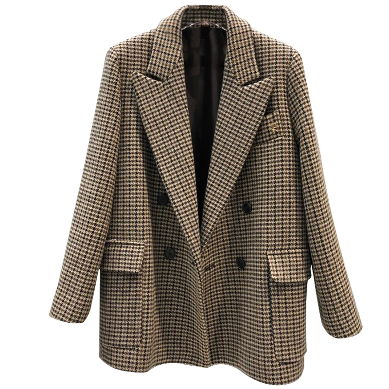 Fashion Plaid Retro Suit for Women 2023 Spring and Autumn New Korean Style Elegant Straight Long Sleeve Single-Breasted Jacket