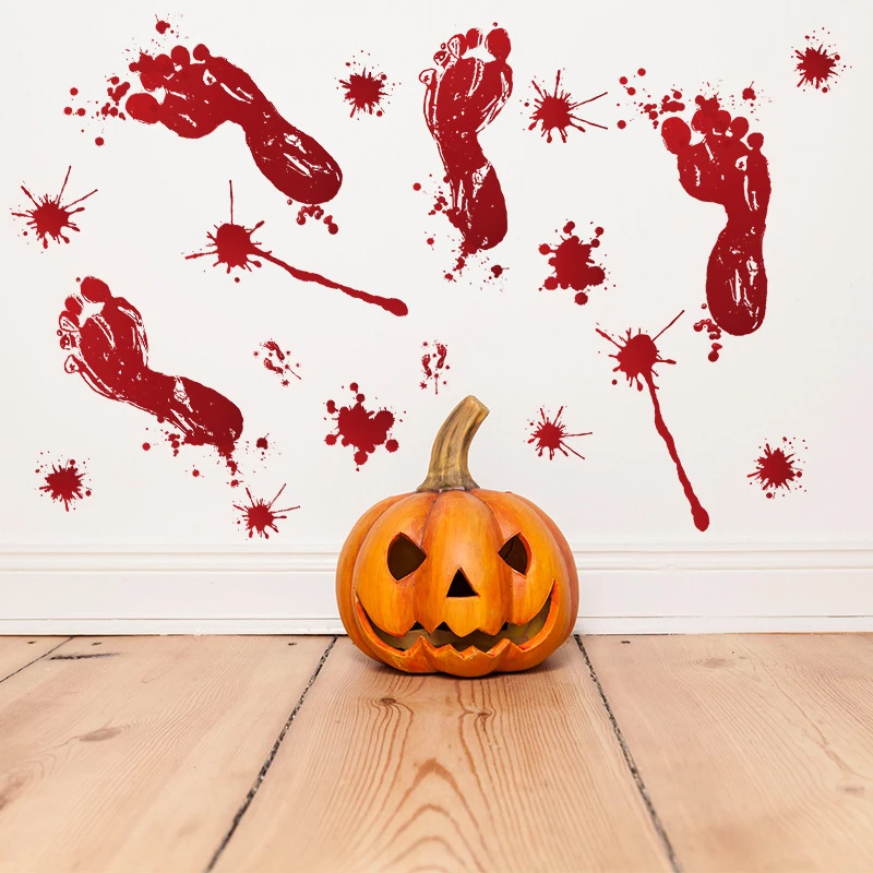 

Ужасные кровавые наклейки на Хэллоуин с ручным принтом, наклейки на стену, окно, дверь, пол, наклейки, украшение на Хэллоуин вечерние дом с пр...