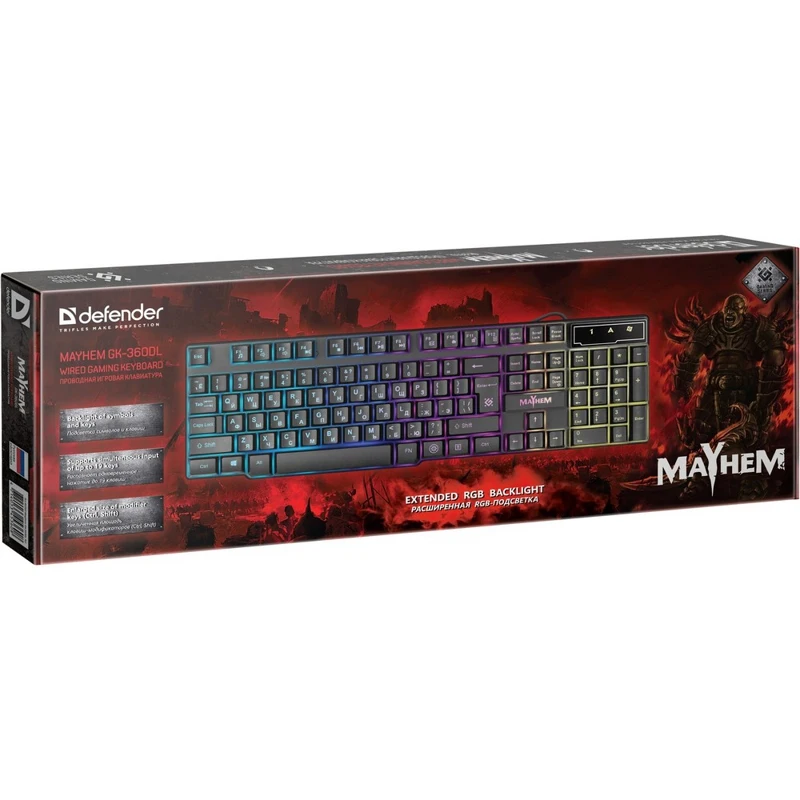 Проводная игровая клавиатура Defender Mayhem GK-360DL RU RGB подсветка 19 Anti-Ghost - купить по