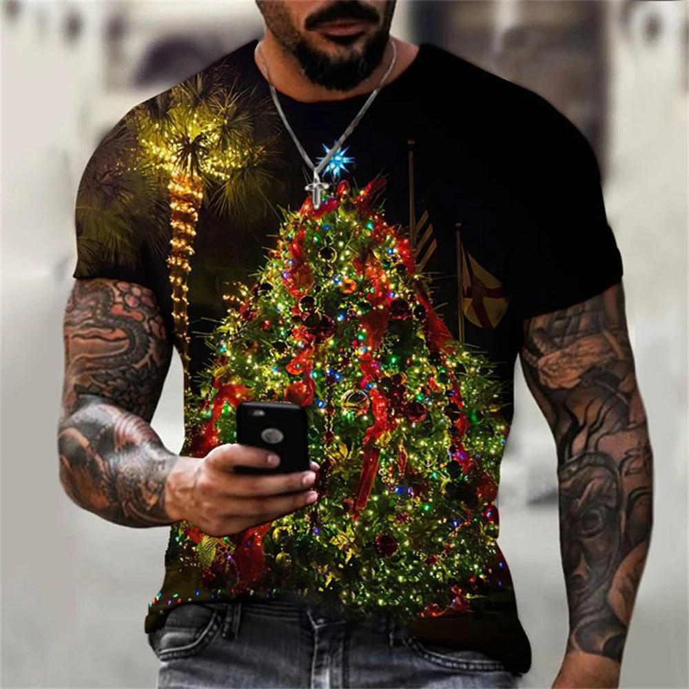 

Men's Summer Short sleeve Christmas Print T-shirt Male Sports Running tshirt Fitness Gym t shirt Tee Tops Streetwear Clothes