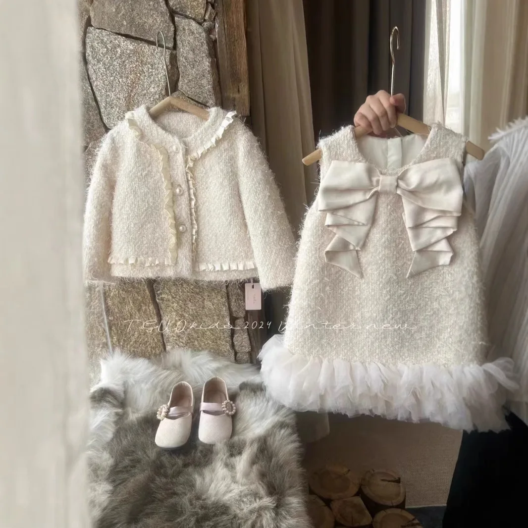 Комплекты для маленьких девочек изящный стиль элитное пальто тюлевое платье без