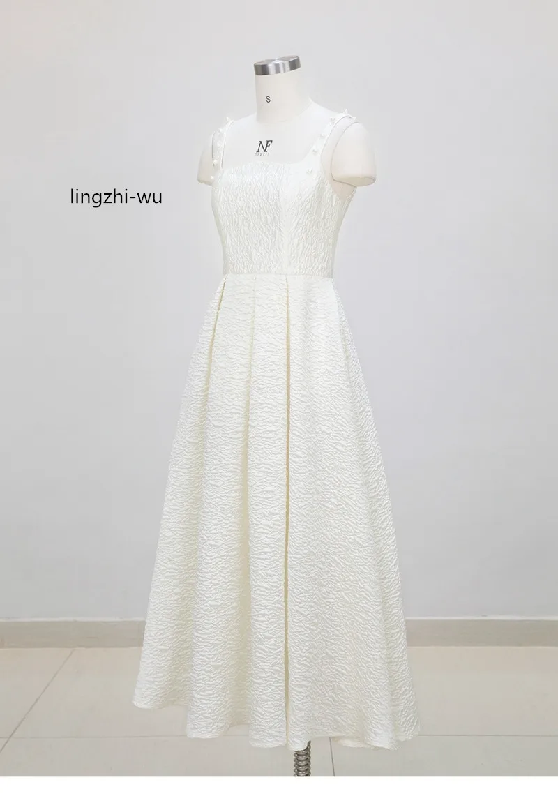 lingzhi-wu женское жаккардовое платье элегантное благородное белое вечернее высшего