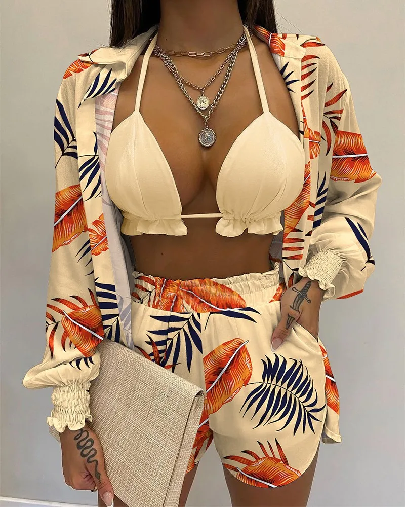 Summer 3 Piece Set Outfits Women Fashion Sexy Beach Style Printed Suspender Shirt Shorts Suit Three Piece Set Women 3 Summer 3 Piece Set Outfits Women Fashion Sexy Beach Style Printed Suspender Shirt Shorts Suit Three Piece Set Women 3