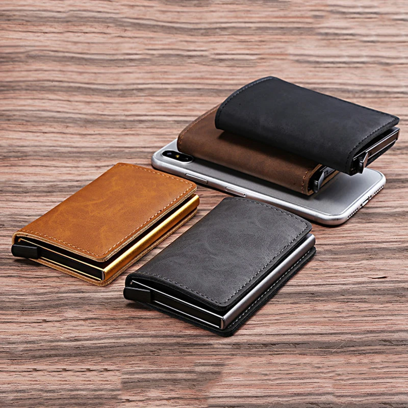 New Arrival Men's Automatic RFID Multi-function Wallet Purse Moneybag Gifts Business Daily Bags Black Brown Grey Red Card Holder