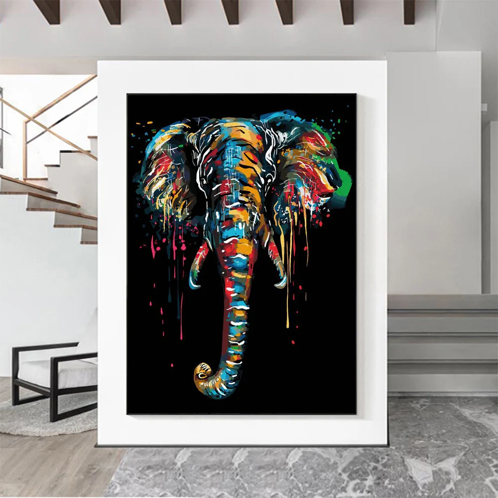 

Graffiti Abstract Elephant Wall Art Poster Animal Light Luxury Pop Mural Modern Home Room Decorate Canvas Painting Picture Print