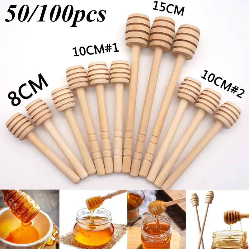 Cucharas para mezclar miel, utensilios de cocina con mango práctico, tarro, palitos largos, 50/100 piezas, 8/10/15cm