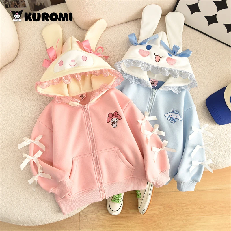 

Winter Cute Children's Hoodies Cinnamoroll 2023New Sanrio Kawaii Anime Cartoon Children Hooded Zipper Warm Coat Tops Gifts Girls