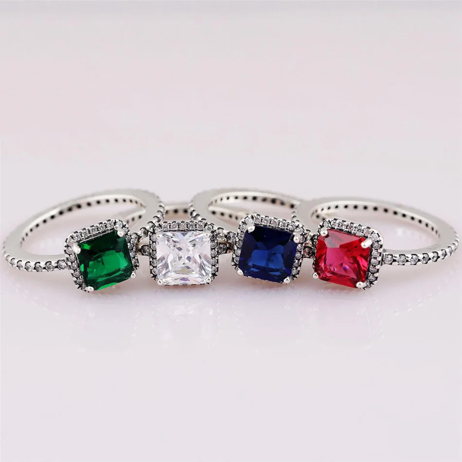 

Timeless Elegance Ring For Women Authentic S925 Sterling Silver Lady Jewelry Girl Gift Synthetic Green True Blue Crystal CZ