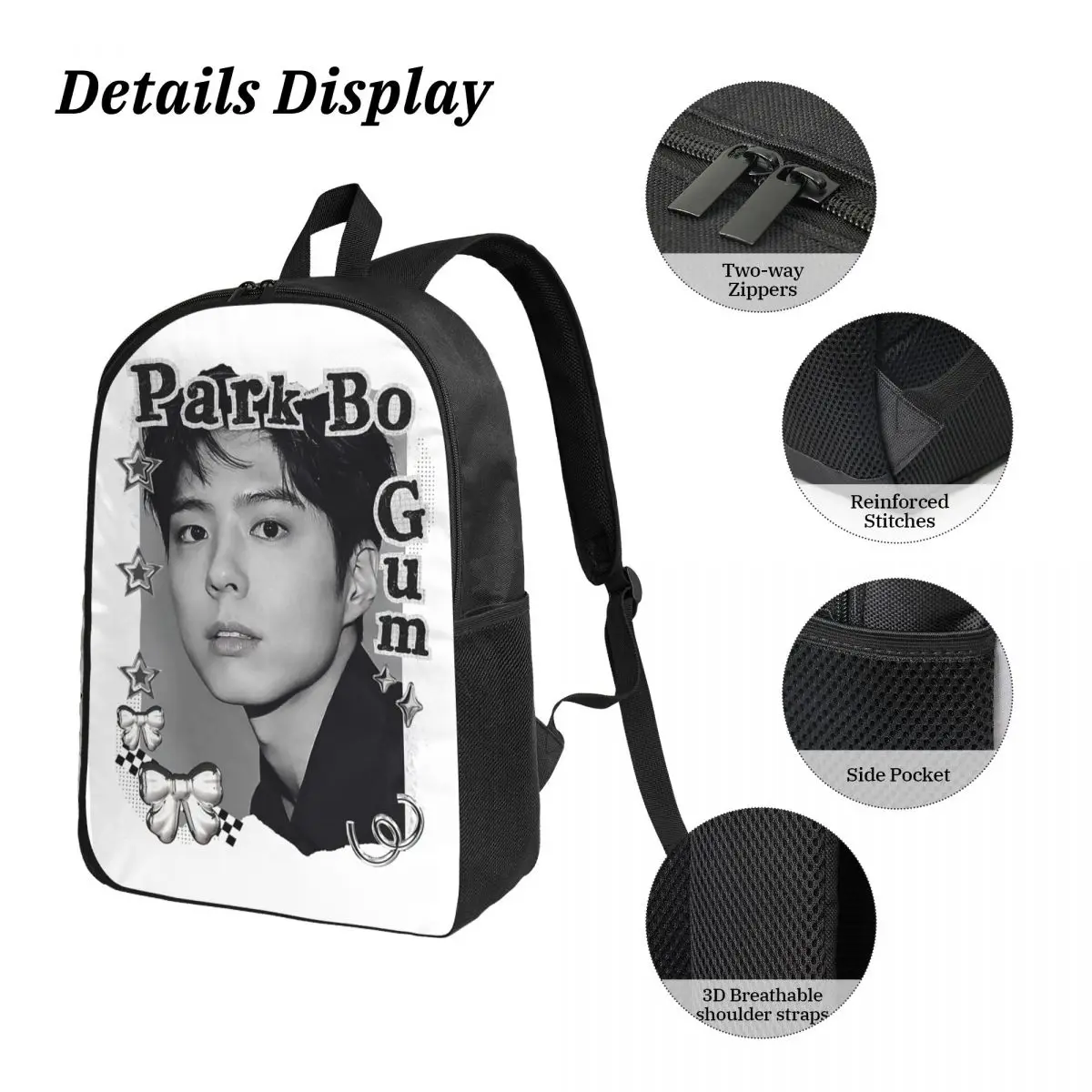 Фото Рюкзак Park Bo Gum Kpop для мальчиков и девочек, школьная сумка, сумки через плечо, 3 шт., изолированная сумка для обеда, пенал №5