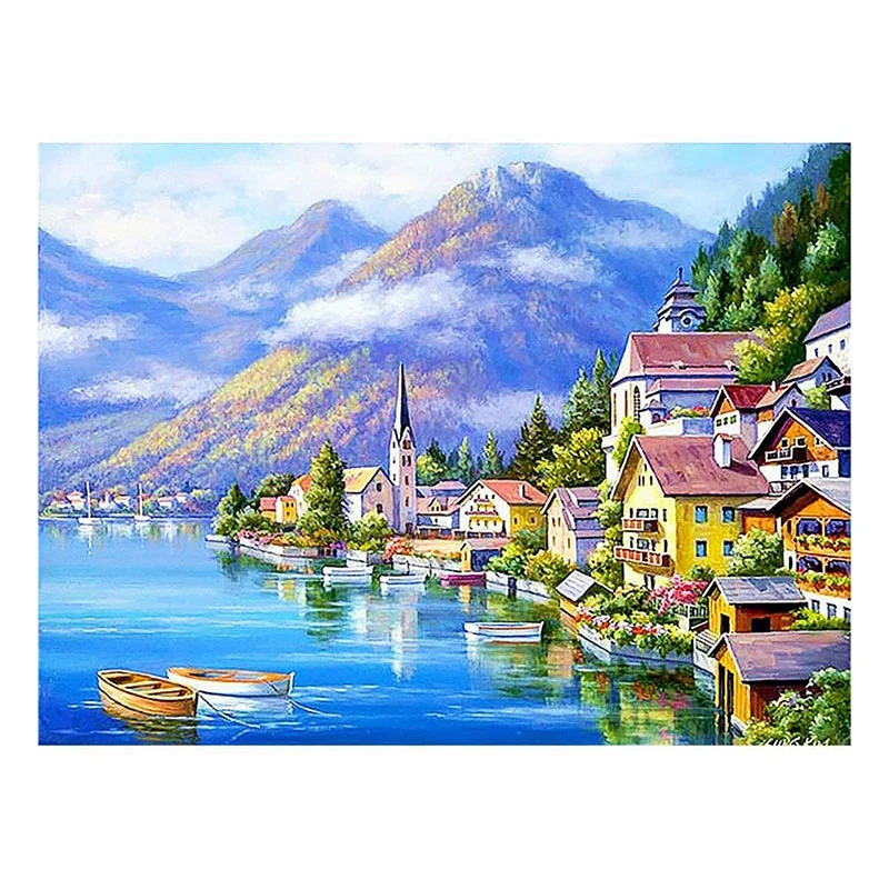

Adult Paint By Number Kits On Canvas 16X20 Inch DIY Acrylic Painting Kit For Kids & Adults Beginner - Small Boat Town