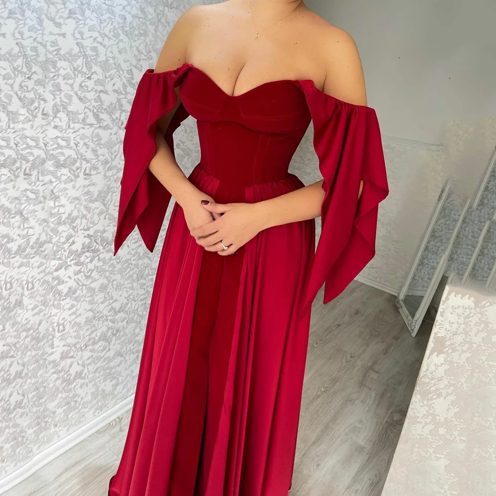 Купи UZN Elegant Sweetheart A-Line Velvit Prom Dress Sexy High Slit Floor Length Evening Dress Robe de bal Batwing Sleeves Prom Gowns за 5,378 рублей в магазине AliExpress