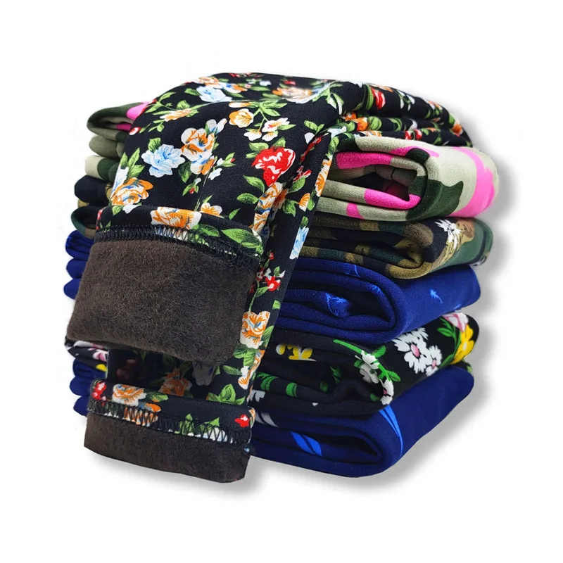 

Spring and Autumn Children Thin Velvet Kidsleggingsgirls Outer Wear Slim Print plus Velvet Long Sweet Baby Floral Pants