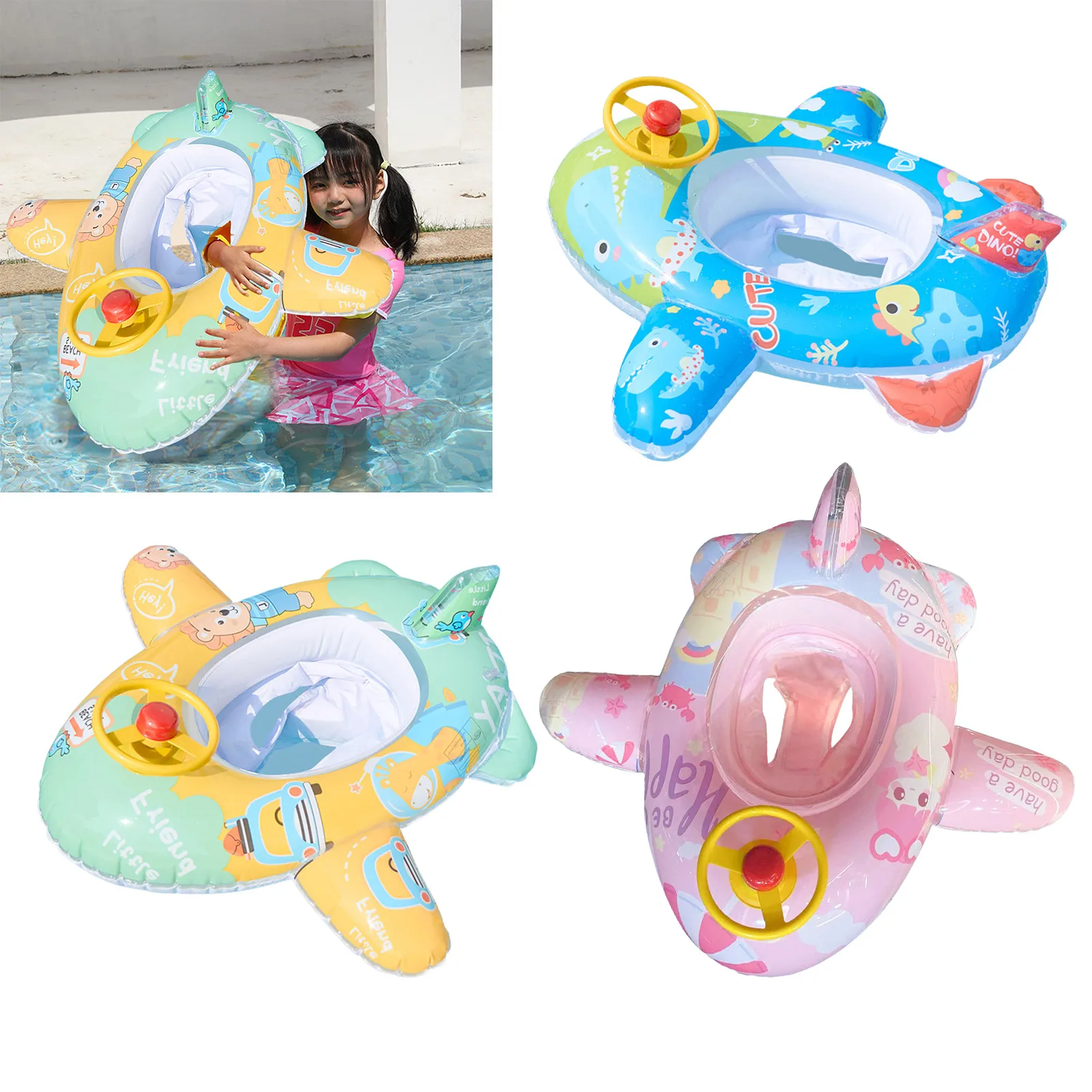 

Baby Airplane Swimming Ring Floats Swim Float With Steering Wheel Horn Iatable Swimming Ring Seat For Toddlers Summer Beach