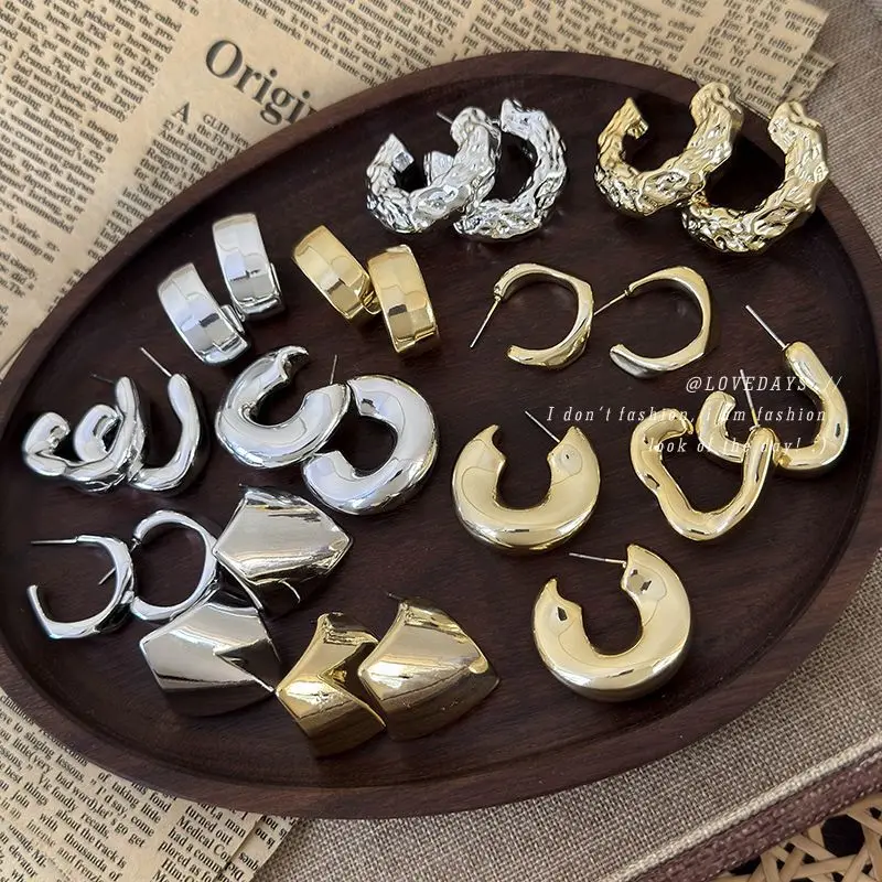 Женские серьги-кольца в стиле панк не пирсинг Крупные круглые клипсы с