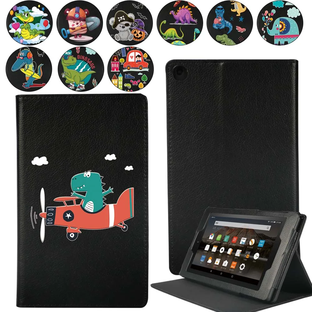 

Tablet Case for Fire 7/HD 8/HD 10 Cartoon Pattern Series Pu Leather Anti-fall Shockproof Table Bracket Cover Case+ Stylus