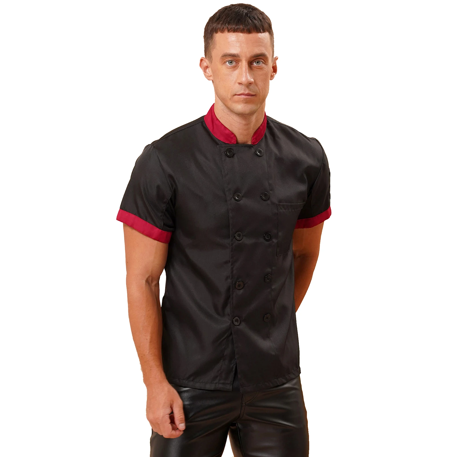 Мужская и Женская куртка шеф-повара контрастных цветов воротник-стойка пальто