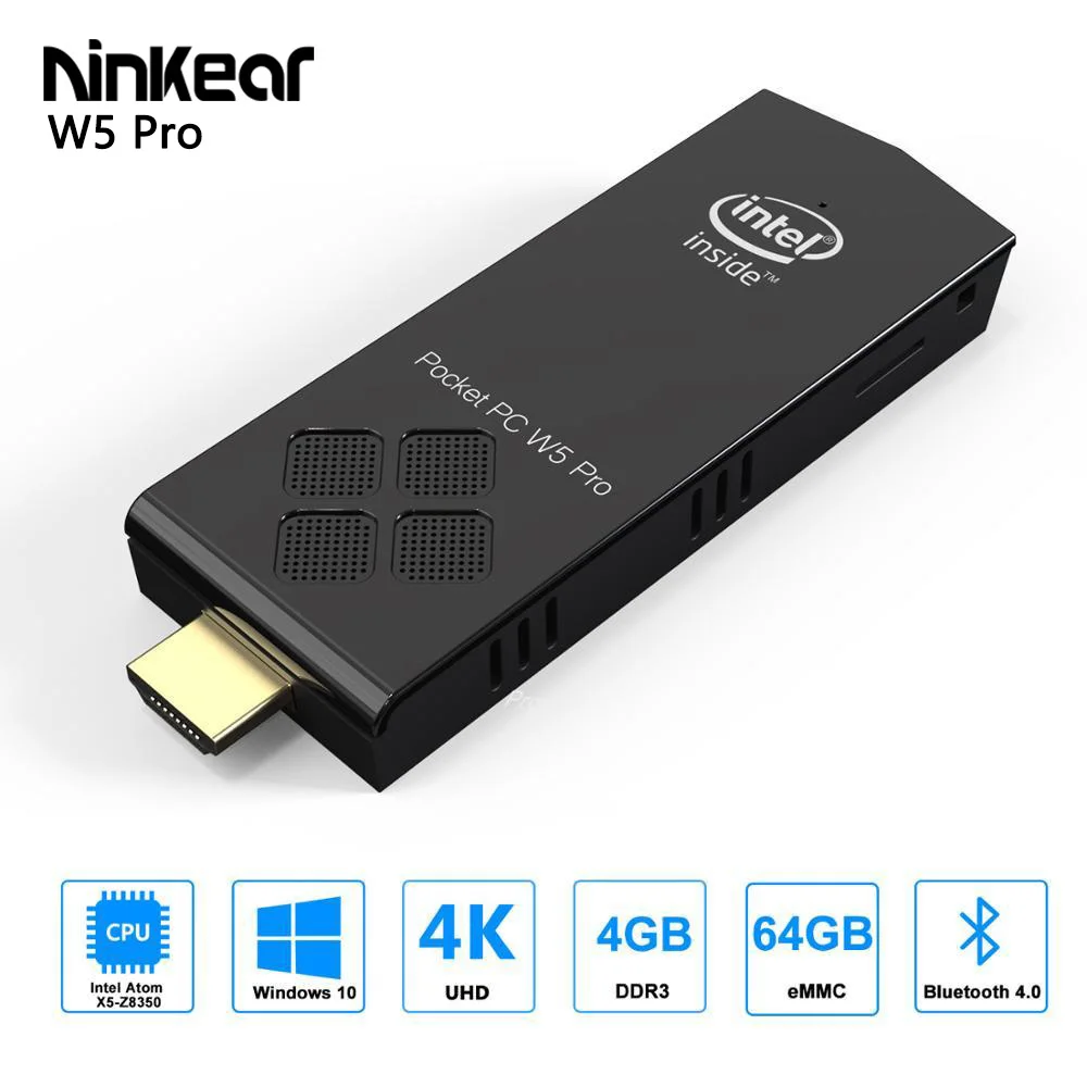 

W5 PRO Mini PC Windows 10 Licenced 4GB/64GB 8GB/128GB Intel Atom Z8350 Micro Compute Stick Quad Core 1.44GHz 2.4G 5G WiFi Gamer