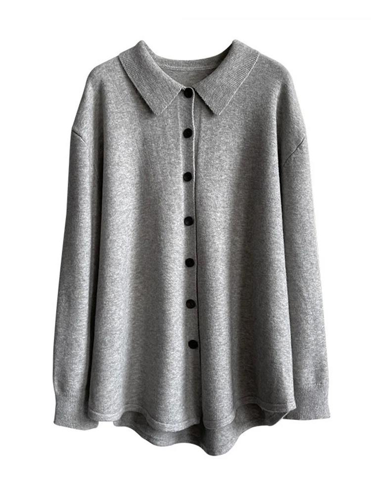 [LANMREM] Вязаный свитер в стиле минимализм женский однобортный офисный с лацканами