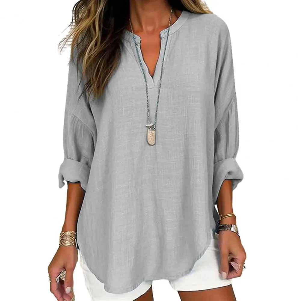 

Flowy Women Blouse Women Loose Cut Top Vintage-inspired Women's V-neck Blouse Soft Breathable Stylish Mid-length Top for Spring