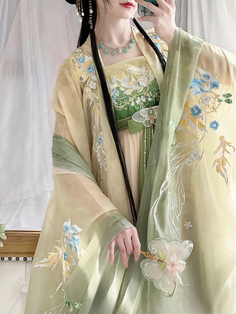 YJ50 Hanfu женское платье для тяжелой промышленности с вышивкой и большими рукавами