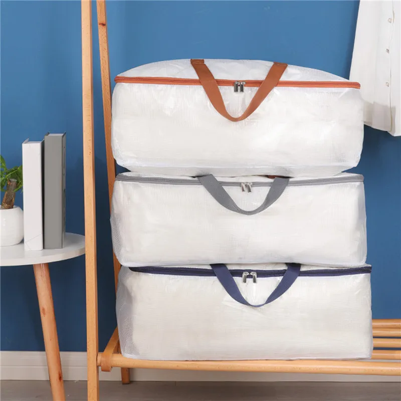 

Прозрачная сумка для хранения одежды из ПВХ, влагостойкая плетеная Сумка-тоут, сумка для хранения одеял, съемная домашняя сумка-Органайзер на молнии