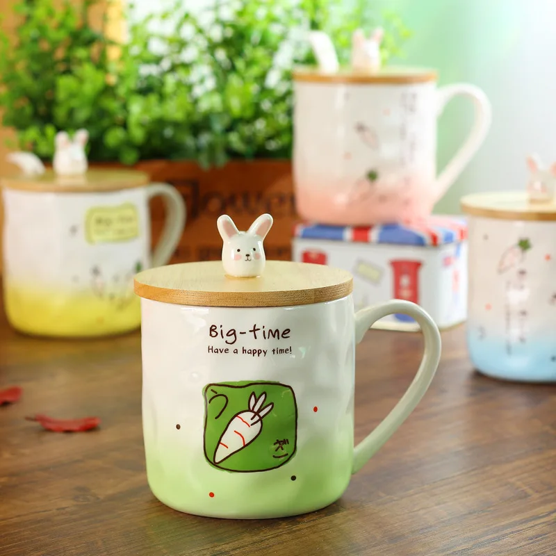 Керамические кружки в виде милого кролика с ложкой и крышкой креативная кружка