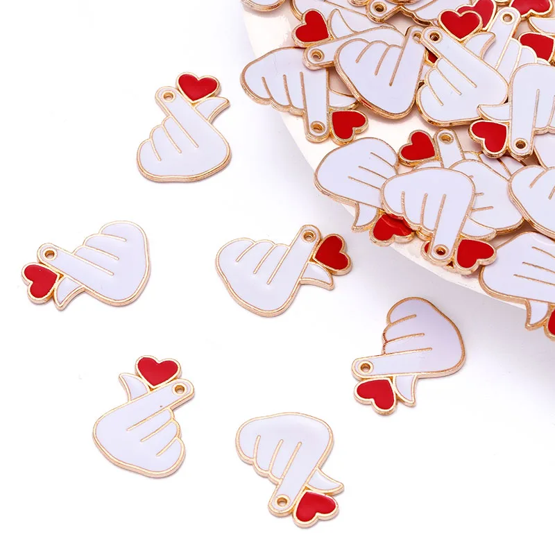 

20Pcs Enamel Drip Oil Red Love Heart Pendant DIY Fashion Necklace Bracelets Earrings Finger Charms Women's Jewellery Accessories