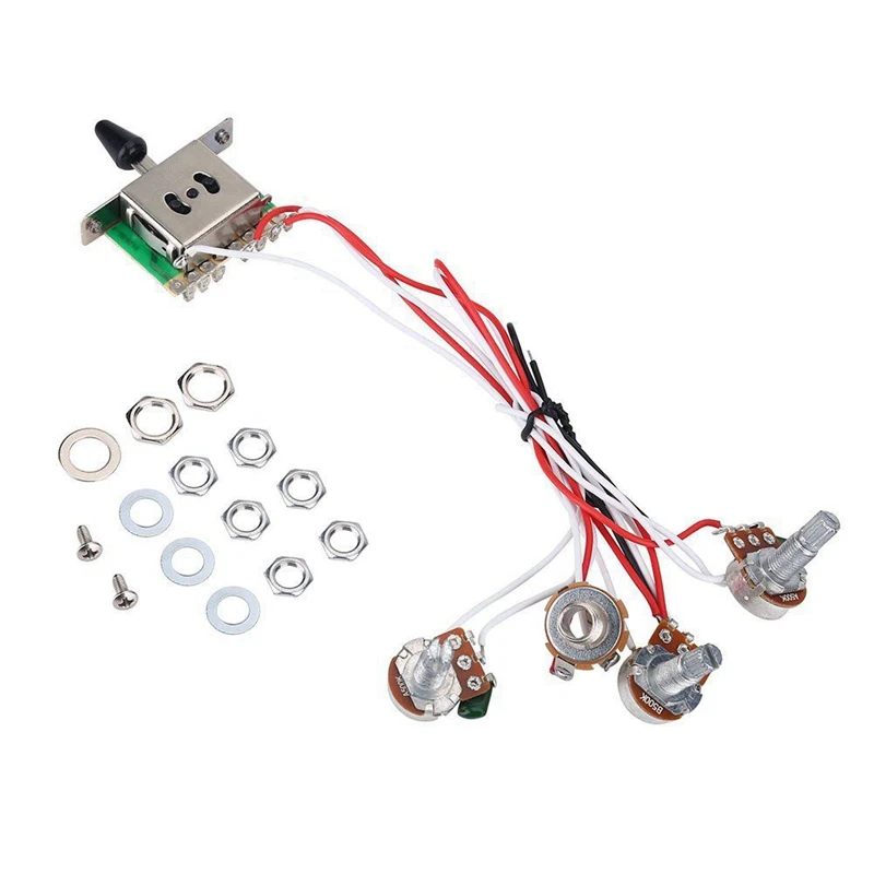 

Новинка, 5х кастрюль для гитары Strat, Предварительно проводной, 1 громкость, 2 тона, 5-ходовой переключатель, 3-500K кастрюля