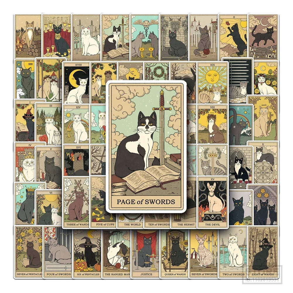 

Retro Vintage Cat Tarot Stickers For Stationery Ipad Laptop Scrapbook Sticker Aesthetic Scrapbooking Material Craft Supplies