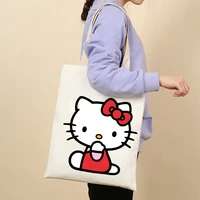 hellon kitty sanrio womens handbag printed graphic cartoon shopping bag fashion leisure shoulder bag solid color canvas bag