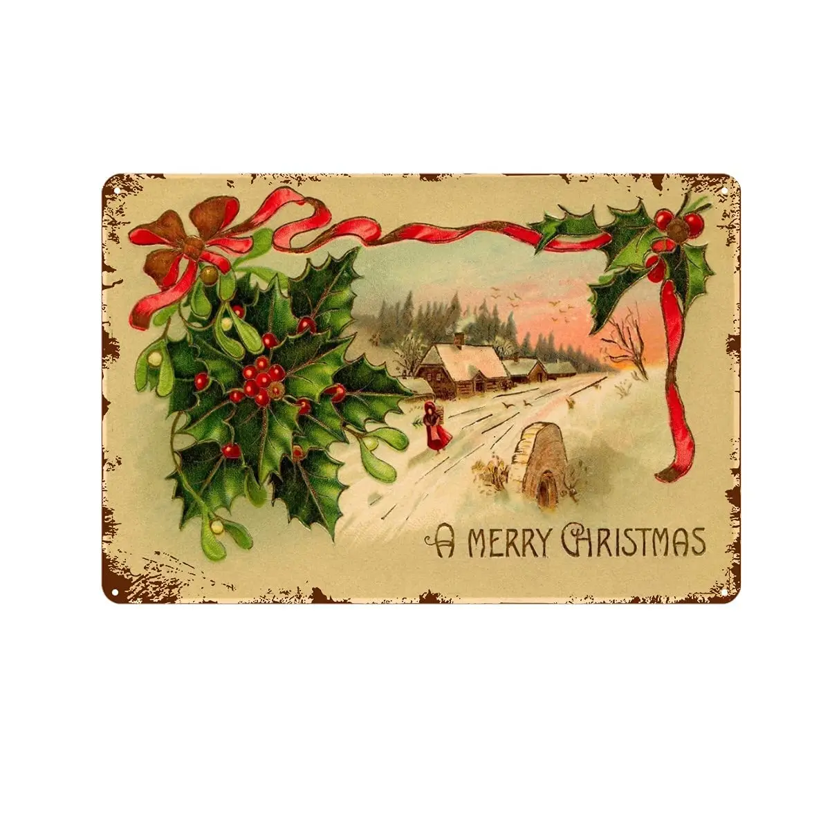 

Vintage Metal Sign Cute Christmas Holly Red Girl Aluminum Sign Christmas Decoration Home Bar Cafe Shop Wall Decor Happy New Year