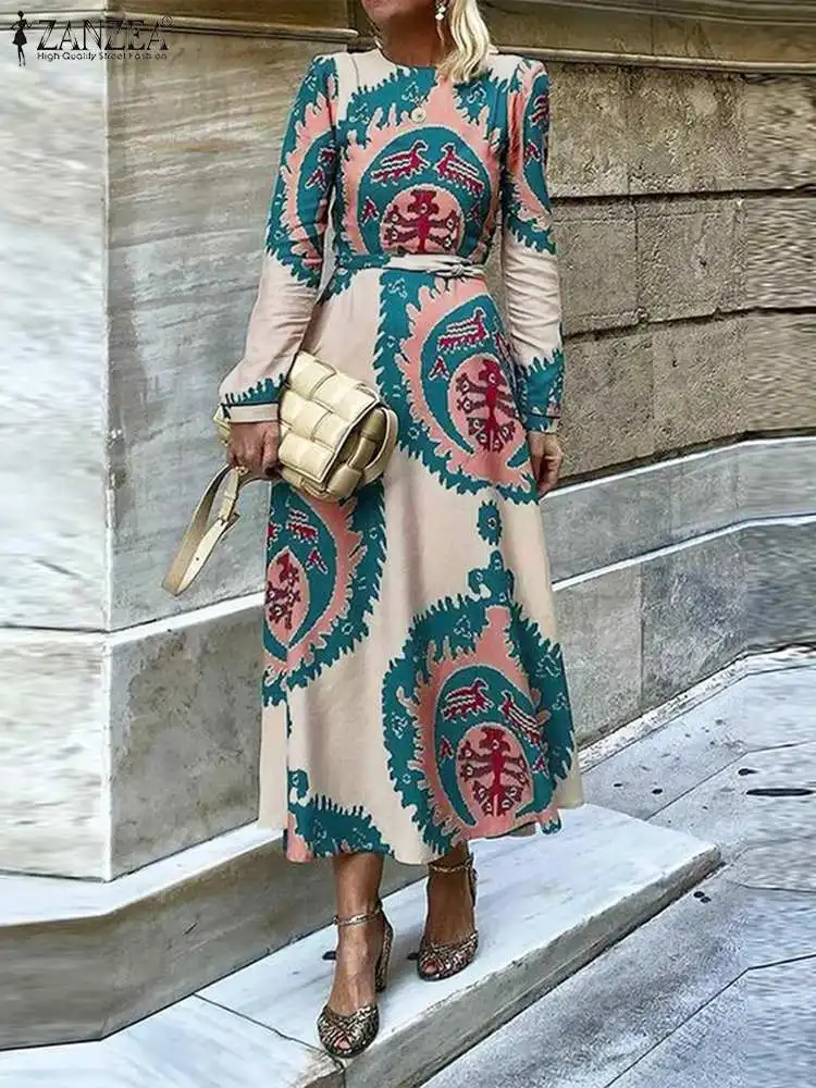 

ZANZEA Women Long Sleeve Dress 2023 Spring Autumn Loose Sundress Oversized Casual Bohemian Printed Maxi Vsetido Party Robe Femme