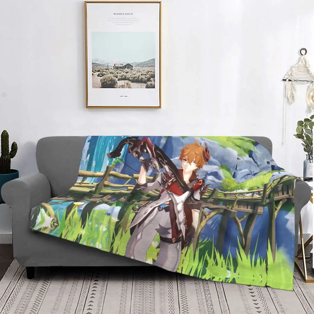 

Childe Genshin Impact Blanket Flannel Tartaglia Anime Super Soft Throw Blanket for Bedroom Sofa Bedroom Quilt