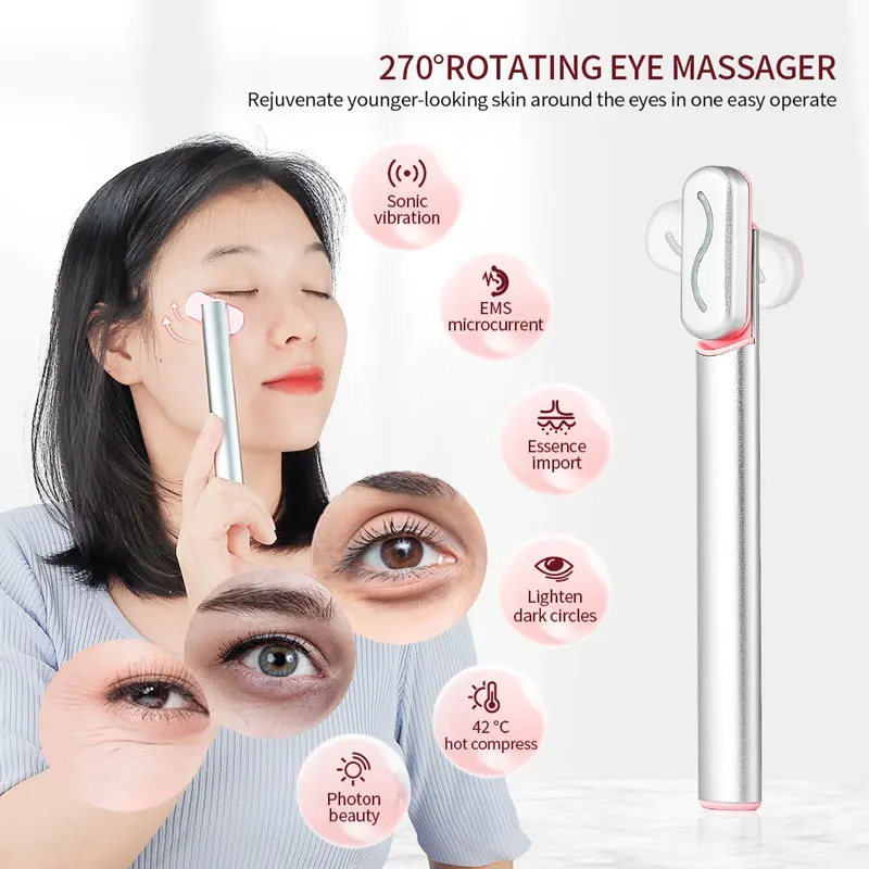 

4 In 1 EMS Microcurrent Eye Massager Red Light Sonic Vibration Anti-Aging Skin Tighten Hot Compress Reduce Eye Bags Dark Circles