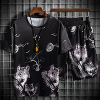 t shirt shorts summer new ice silk thin section quick drying 3d printing short sleeved suit shorts two piece mens