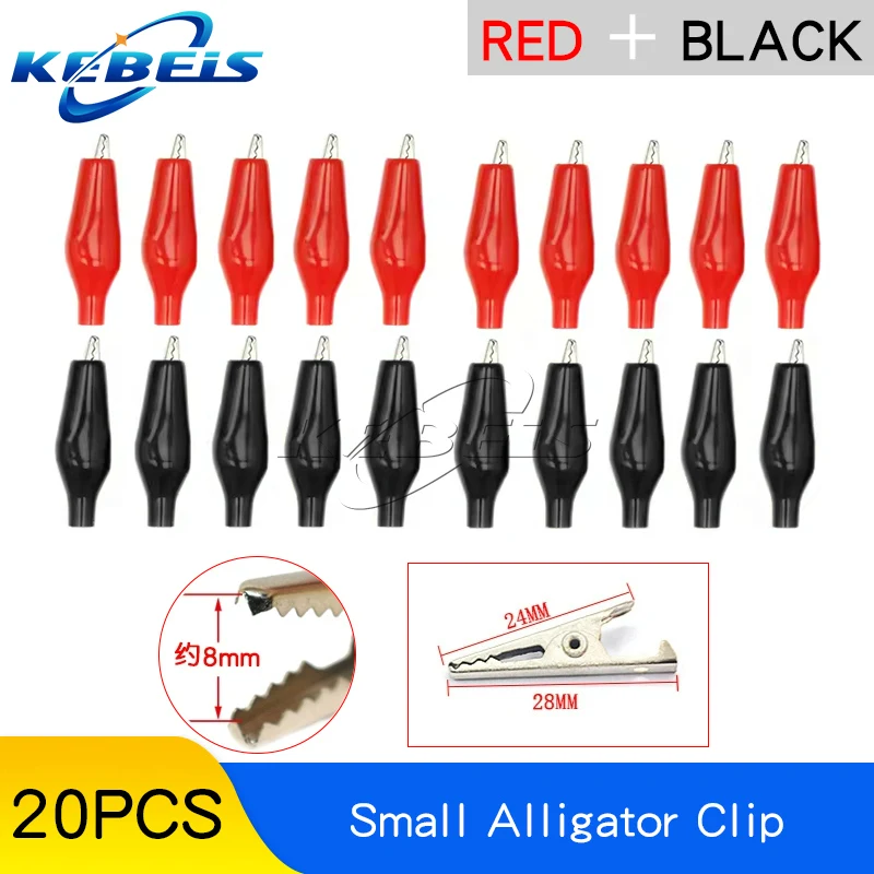 

20 шт. зажимов-крокодилов KEBEIS 28/35/45 мм красные/черные