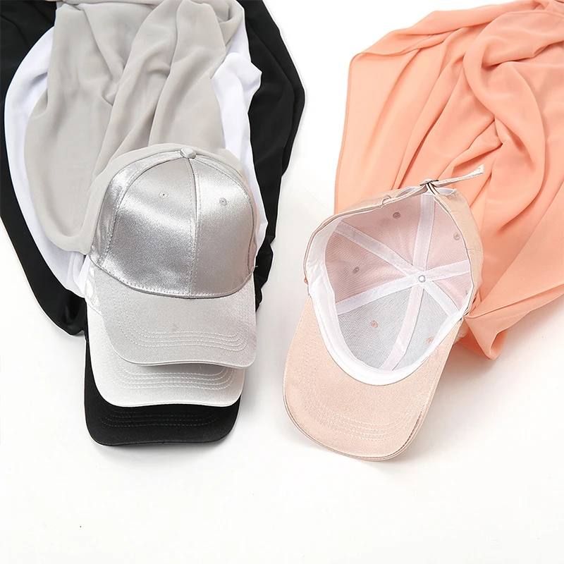Women Summer Outdoor Muslim Islamic Head Scarf Bandana 2 In 1 Chiffon Hijab Scarf Sports Baseball Cap Scarf With Shawl Scarfs