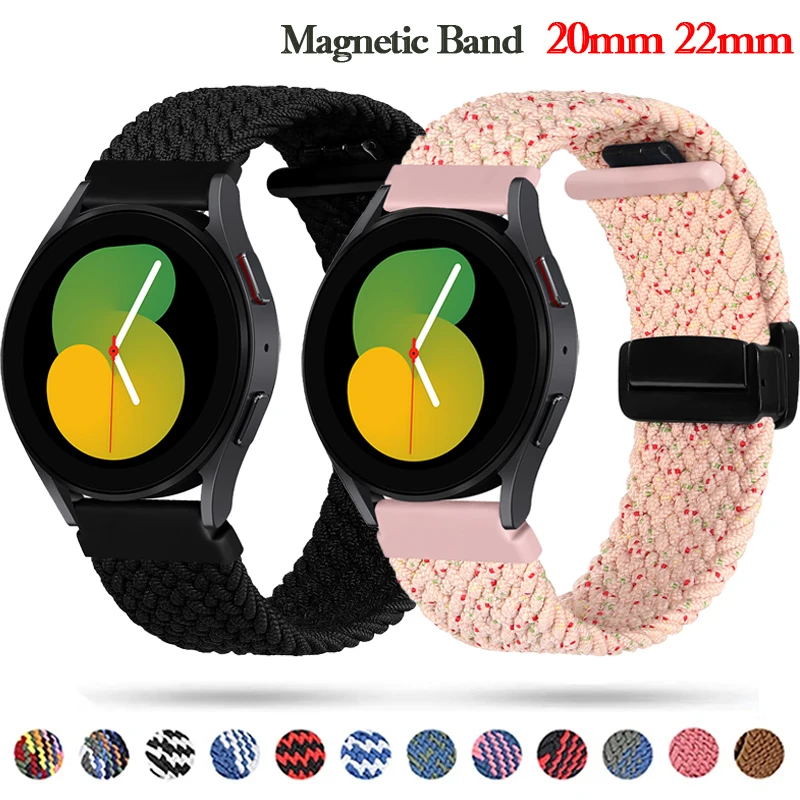 

20mm Magnetic Band for Samsung Galaxy watch 4 5 pro active 2 Gear S3 braided solo loop 22mm bracelet correa Huawei watch GT 2 3