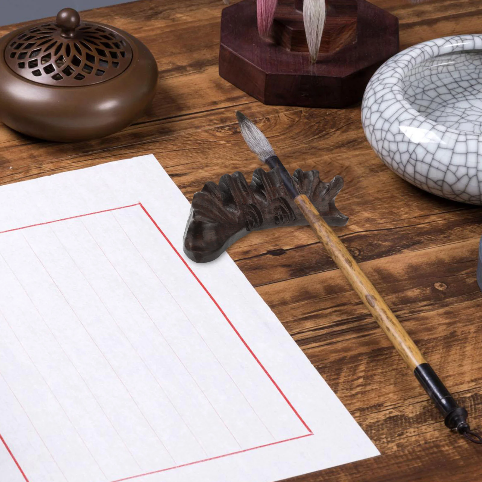 

Brush Holder Calligraphy Pen Chinese Rack Stand Writing Ink Wood Rest Paintinghanger Sumi Wooden Ceramic Carving Tool