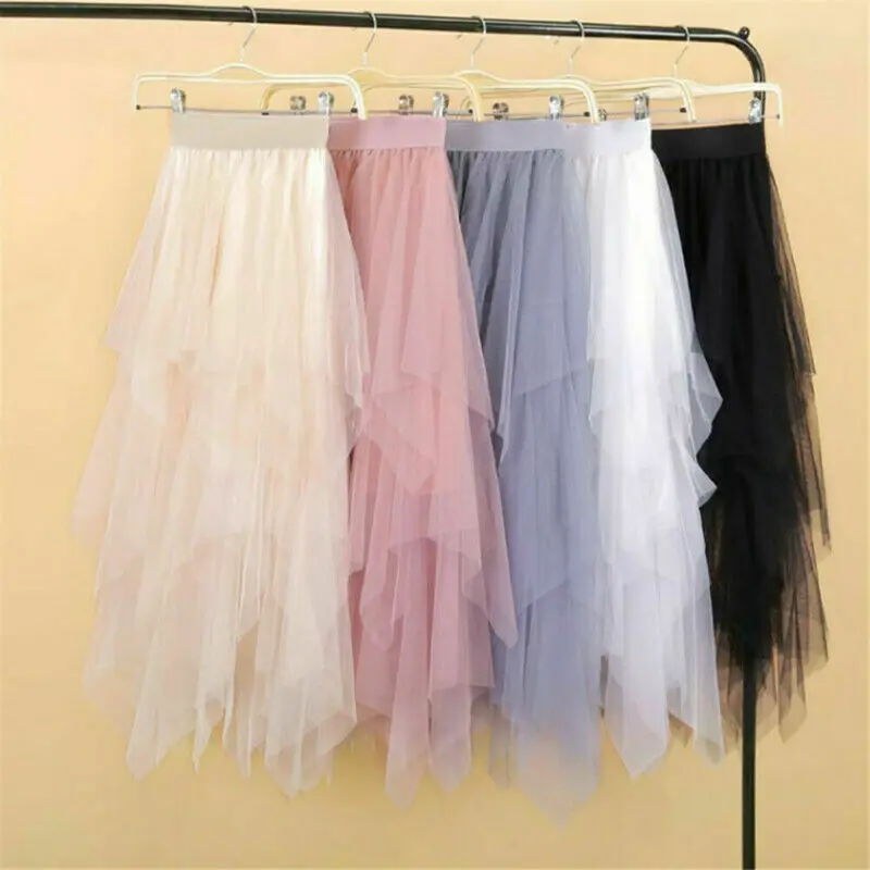 

New Fashion Women Solid Tutu Tulle Skirt Elastic Waist Mesh Net Long Paragraph Skirt Dress