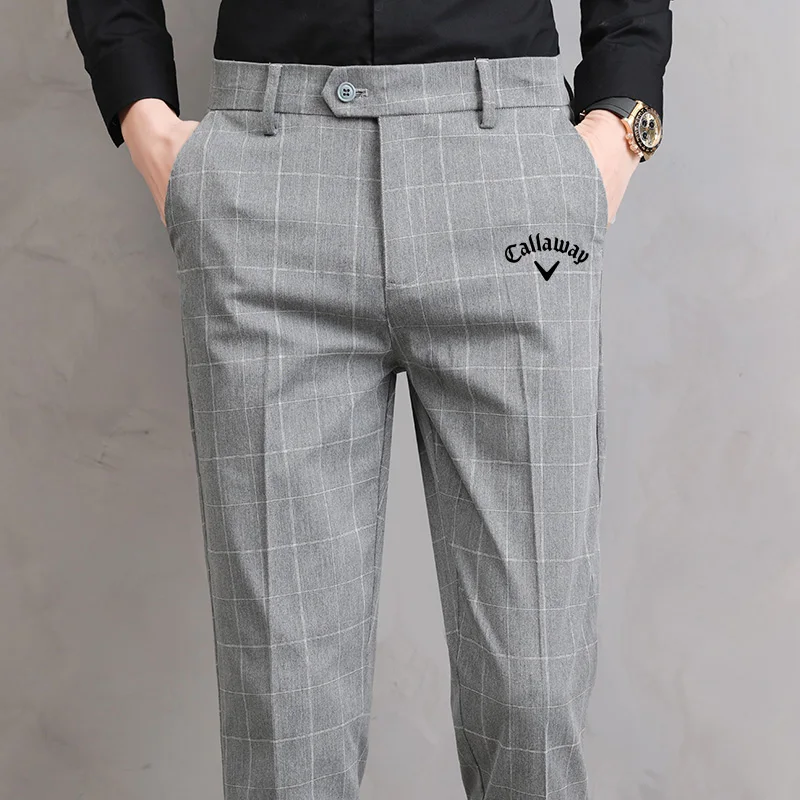 

Men Golf pants Spring and autumn Embroidery lattice slim fit sports casual pants golf wear for men Stretch Ninth pants