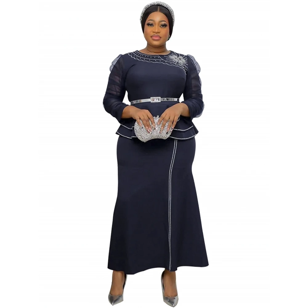 

Trumpet Mermaid African Dresses For Women Sexy O-Neck Perspective Slim Dress Office Lady Party Spring Autumn Africa Clothing